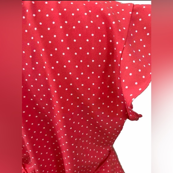 MODCLOTH Coral Orange Polka Dot Summer  Blouse With Tie Back Size Small - Picture 5 of 7